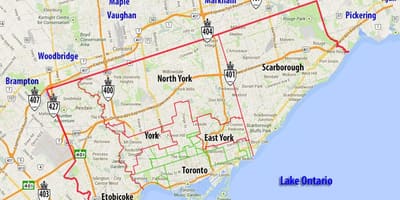 Mapa dos municípios de Toronto