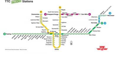 Mapa do presto estações de TTC