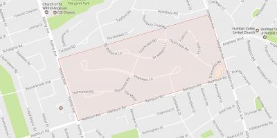 Mapa de Thorncrest Aldeia bairro de bairro de Toronto
