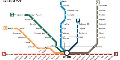 Mapa de Toronto, os trens Vão Trânsito