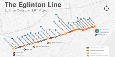 Mapa de Toronto metrô de Eglinton projeto da linha de