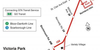 Mapa do TTC 12 Kingston Rd rota de ônibus de Toronto