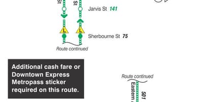 Mapa do TTC, 143 Centro / Praia de ônibus Expresso rota Toronto