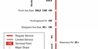 Mapa do TTC 17 Birchmount rota de ônibus de Toronto