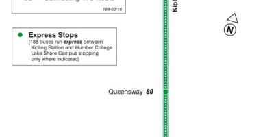Mapa do TTC 188 Kipling Sul Foguete rota de ônibus de Toronto