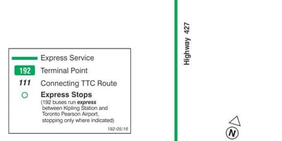 Mapa do TTC 192 Aeroporto de Foguetes rota de ônibus de Toronto
