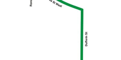 Mapa do TTC 193 Exposição Foguete rota de ônibus de Toronto