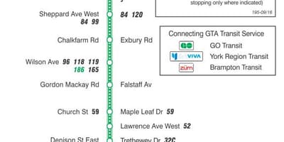 Mapa do TTC 195 Jane Rocket rota de ônibus de Toronto