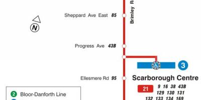 Mapa do TTC 21 Brimley rota de ônibus de Toronto