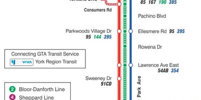 Mapa do TTC 24 Victoria Park rota de ônibus de Toronto
