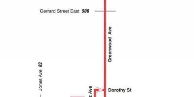 Mapa do TTC 31 de Greenwood rota de ônibus de Toronto