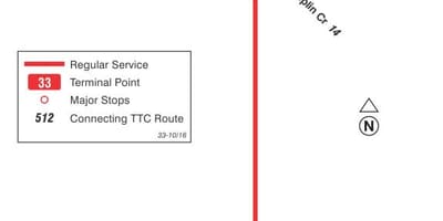 Mapa do TTC 33 Forest Hill rota de ônibus de Toronto