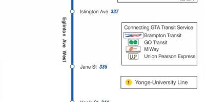 Mapa do TTC 332 Eglinton West rota de ônibus de Toronto