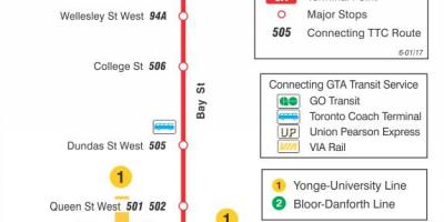 Mapa do TTC 6 Bay rota de ônibus de Toronto