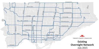 Mapa do TTC pernoite rede de ônibus