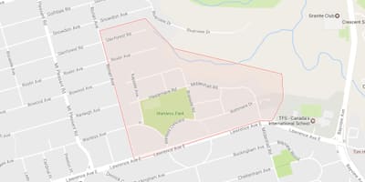 Mapa de Wanless Parque bairro de Toronto
