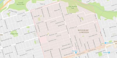 Mapa de Woodbine Alturas bairro de Toronto